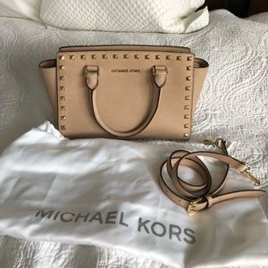 Nude beige sand Michael Kors bag with studs